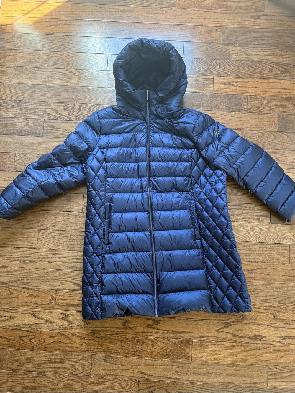 Michael Kors Navy Packable Hooded Down Puffer Coat